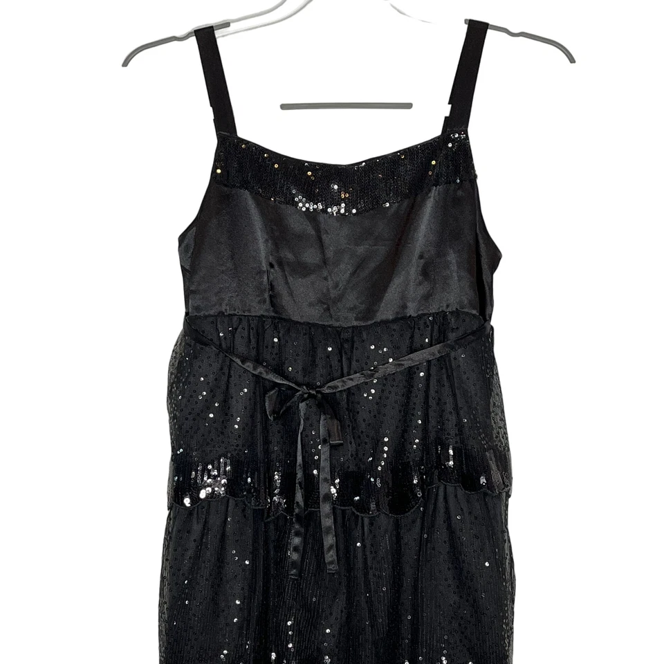 Vestido Justice Niñas Sin Mangas Lentejuelas Volantes en Niveles Talla 16 Niños Negro Sólido Foto 2 de 4