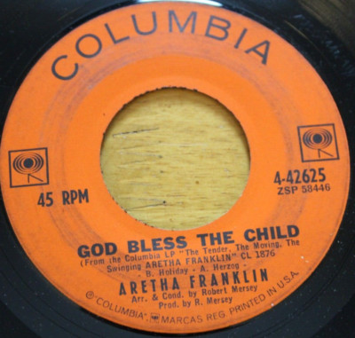 ARETHA FRANKLIN GOD BLESS THE CHILD 45RPM 7'' JUKEBOX RECORD VG COLUMBIA