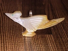 Native Zuni Carved Gold-Lipped MOP Roadrunner Fetish Pendant By Kevin Quam