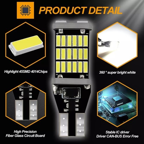 LAMPADA RETROMARCIA 45 LED T15 W16W CANBUS PER LANCIA DELTA 6000K NO ERROR - Bild 2 von 5