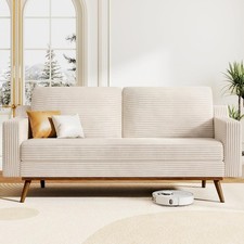 Cream Corduroy Loveseat Sofa