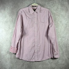James Tattersall Dress Shirt Mens Large/16.5 Pink Plaid Business Casual Office