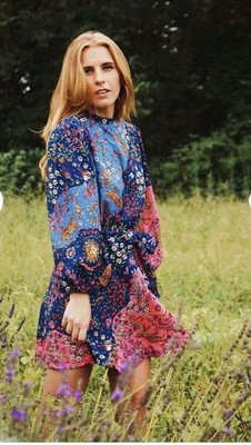 Smith & Quinn Women's Cotton Palmer Minidress Floral Patchwork Long Sleeve Sz. M