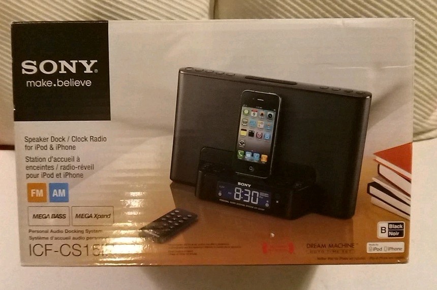 Sony ICF-CS15iP Speaker Dock Clock Radio for iPod iPhone AM/FM Black New