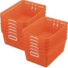 Large Plastic Book Baskets, 13.25" by 10" by 5.5" - 12 Pack, Orange, Classroo...