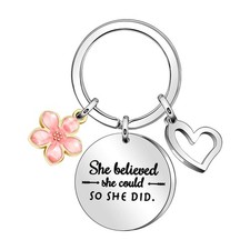 "She Believed She Could So She Did" Quote Flower Keychain Inspirational Gift