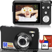 Camera Photos 56MP 4K HD Digital Compact with 32GB Card 20X Digital Zoom, 2.7 In