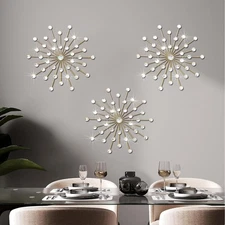Elegant 3-Piece Gold Jeweled Wall Art Set - Sparkling Diamond Accent Decor