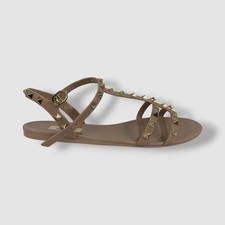 Valentino Garavani Women's Beige Rockstud Flat Rubber Sandal Shoes Size 40