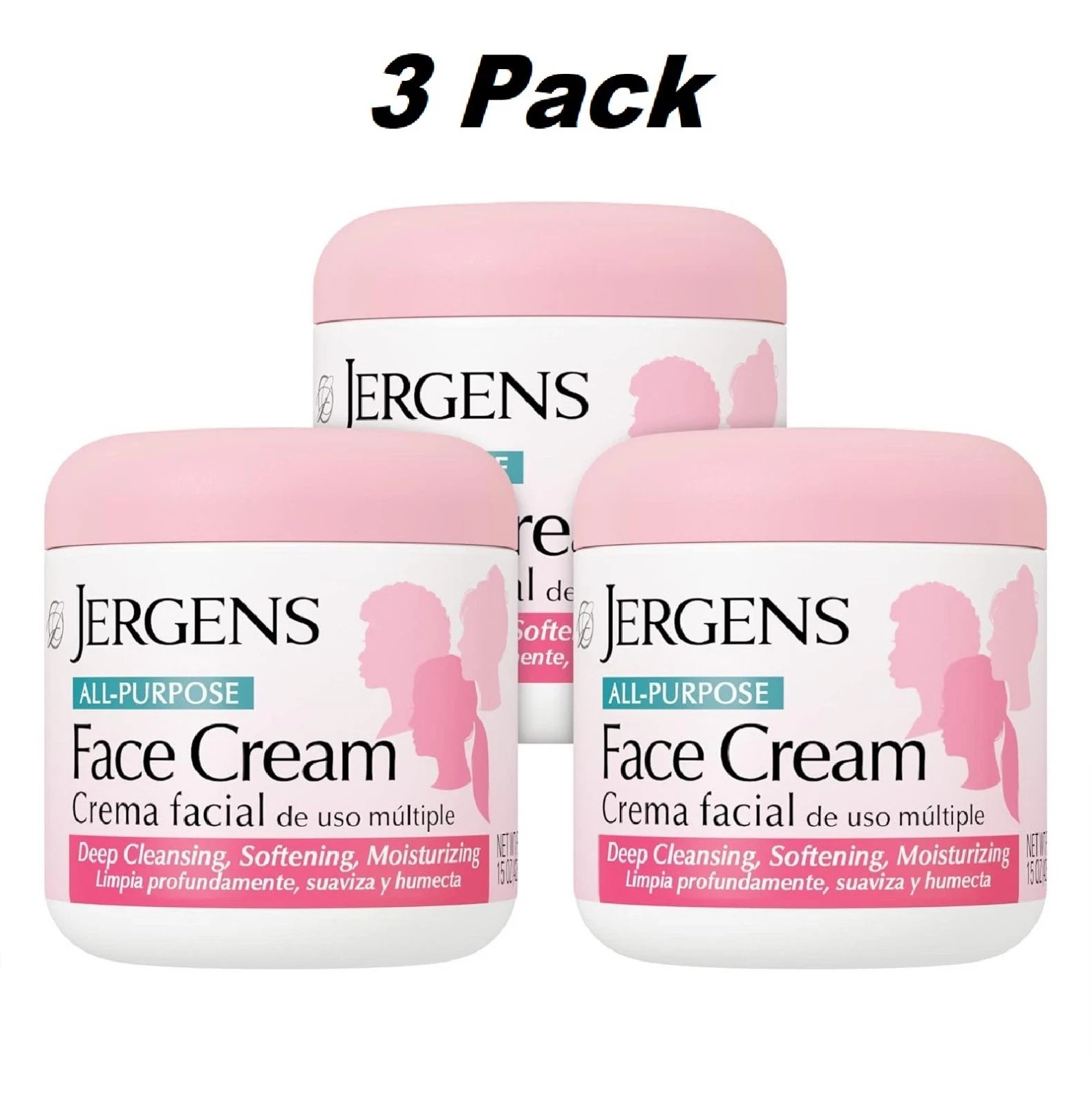 (3 pack) Jergens All Purpose Face Cream Deep Cleansing Facial Cream, 15 oz