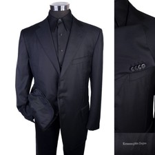 Ermenegildo Zegna Sport Coat Blazer Solid Black Sz 44L Three Button Wool Jacket