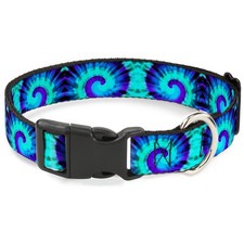 Dog Collar Plastic Clip Tie Dye Swirl Purples Blues 9 to 15 Inches 0.5 Inch W...