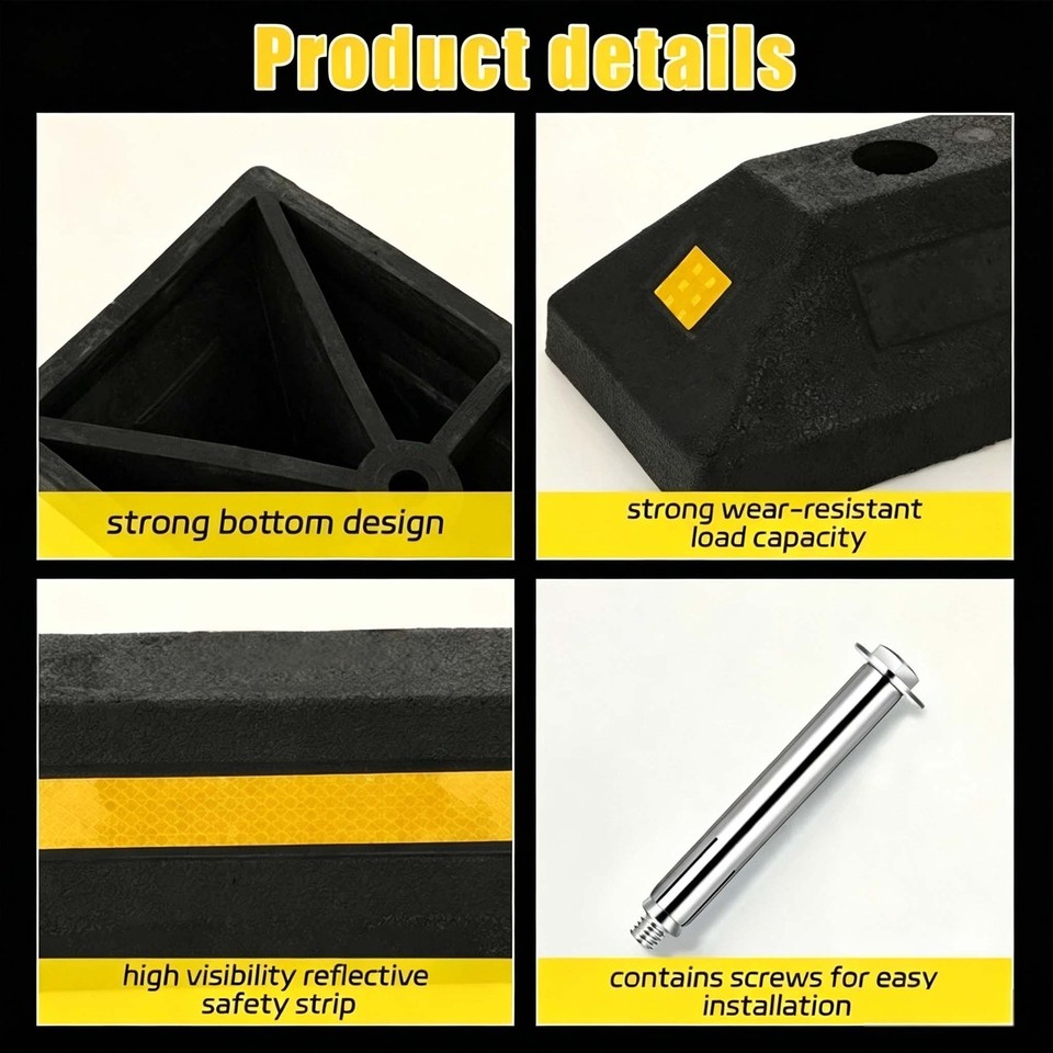 2x Heavy Duty Parking Wheel Stopper Garage Stop Assist Rubber Block Car ...