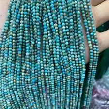 Dainty Blue Turquoise Faceted Round Gemstone Tiny Beads Strand 12'' For Jewelry