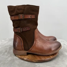 Roan Boots Womens Size 9.5 Brown Leather Suede Mid Calf Buckle Zip Riding