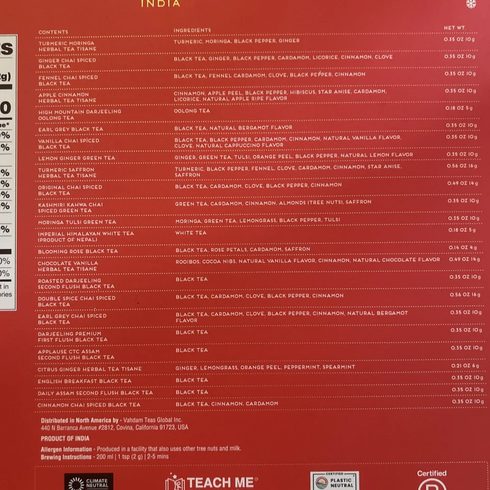 Williams Sonoma Vahdamn 24 Teas Of Christmas Advent Calendar Loose Leaf Tea - Image 3 of 4