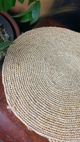 SET OF FOUR MID CENTURY VINTAGE 11.5" ROUND RAFFIA STRAW RETRO TABLE PLACE MATS - Video 1 of 1