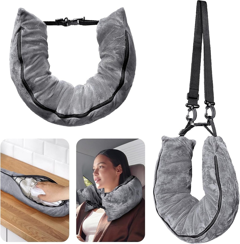 Travel Pillow Storage Bag with Adjustable Neck Support for Travel Comfort