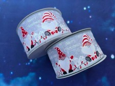 2 New Christmas Ribbon ROLLS 2.5'' x 40 FT Wire Edge GNOMES LIGHTS SNOWFLAKES