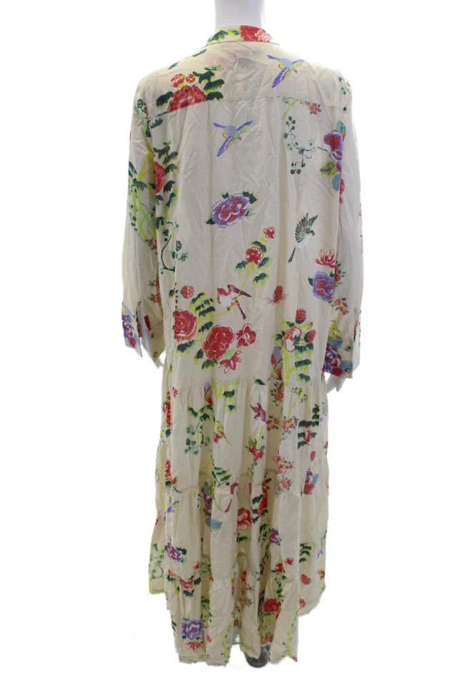 Lisa Corti Womens Cotton Tropical Print Buttoned Tiered Maxi Dress Beige Size M - Image 3 of 4