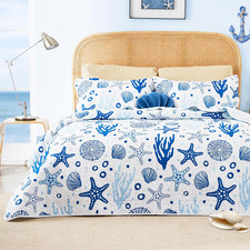 Twin Quilt Bedding Set Coastal White Bedspreads - Soft Bed Summer Beach Nautical
