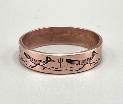 Vintage Solid Copper Native American Road Runner Ring - Size 12.5