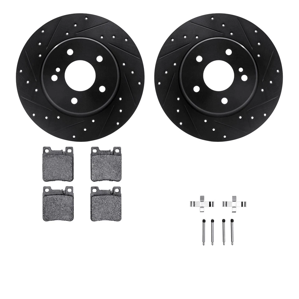 For Mercedes-Benz E320 98-03 Drilled & Slotted Rear Brake Kit w Optimum Pads Foto 2 de 3