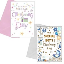 Christening Card with Foil or Glitter Detail and Envelope - Choose Design