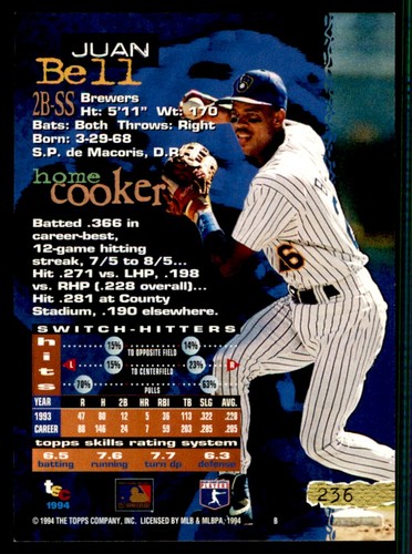 1994 Stadium Club Juan Bell #236 - Picture 2 of 2