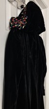Vintage Long Black Hooded Velvet Opera Cape Cloak With Sleeves Unbranded OOAK