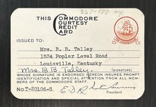 1950 COMMODORE HOTEL CREDIT CARD - MANILA DAVIS TALLEY - ARMY AIR CORPS LT. COL.