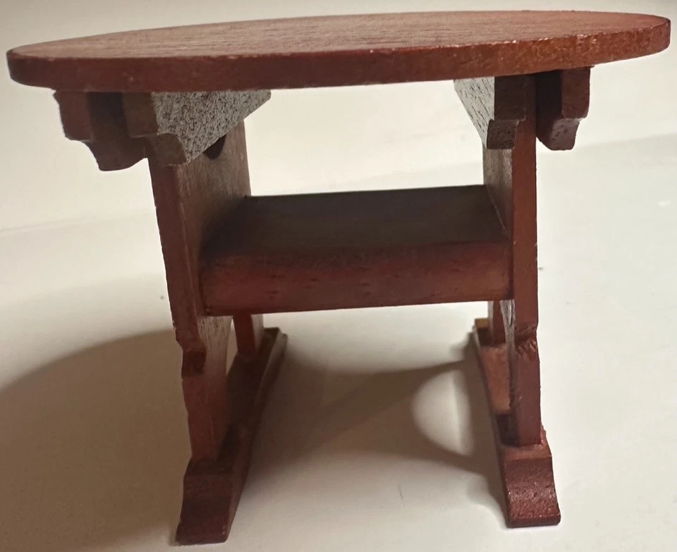 Vintage Dollhouse Living Room Set: Clock, Corner Cabinet, Flip-Top Table & Bench - Image 4 of 4