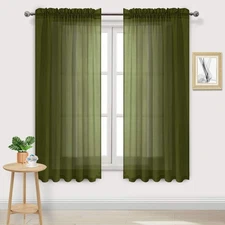 DWCN Olive Green Sheer Curtains 60x63" Rod Pocket Voile Panels for Bedroom/Livin