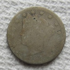 1885 Liberty V Nickel Early Rare Key Date Full Date Well Worn Hole Filler