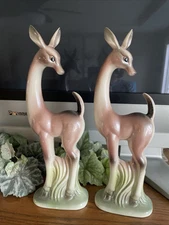 VTG Mid Century Modern RARE Set Of TWO Tall Deer-porcelain-made In Japan