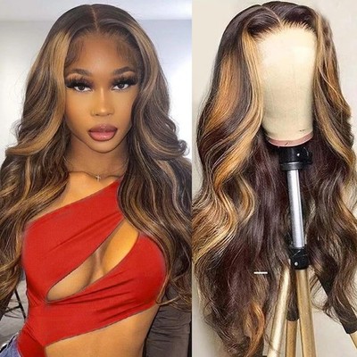 Highlight Ombre Brasilianische Perücke Menschenhaar 13x4 Body Wave Frontal Lace