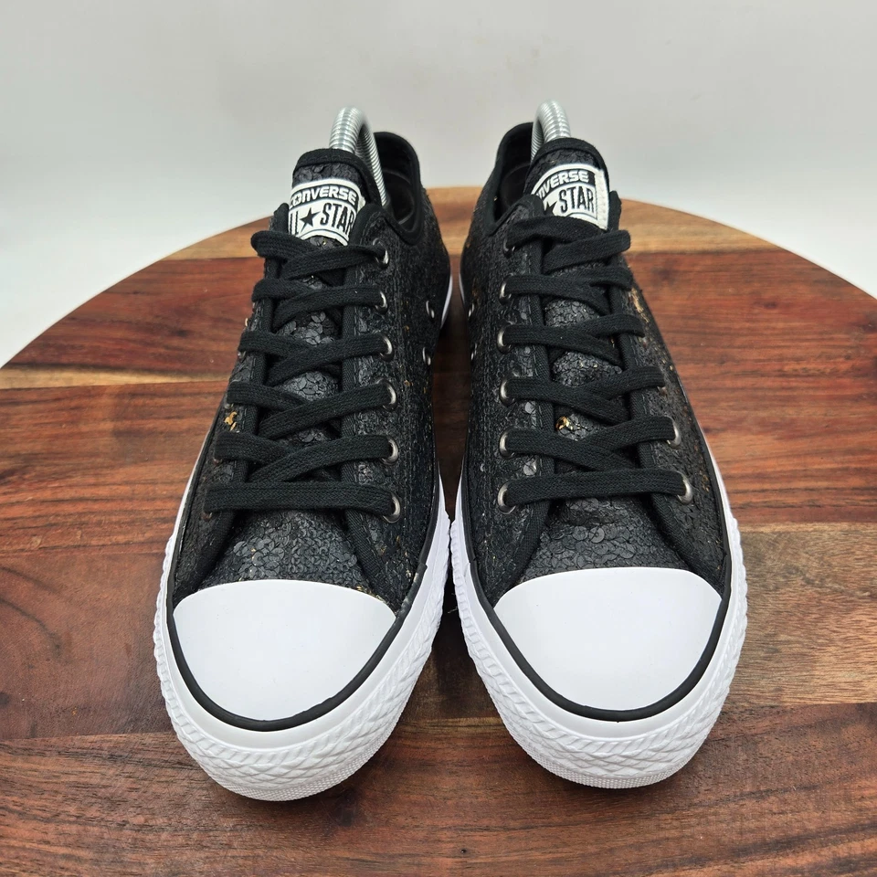 Zapatos Converse Chuck Taylor Para Mujer 8 Negro Dorado Lentejuelas Con Cordones Tenis Bajos Foto 3 de 4