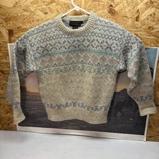 Vintage Eddie Bauer Black Label Wool Blend Nordic Fair Isle Snowflake Sweater