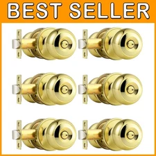 Keyless Privacy Door Locksets, Polished Brass, 6 Pack