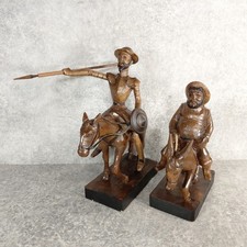Sculpture Bois. Don Quichotte. Hidalgo Alonso Quichano et Sancho. Cheval Âne XXe