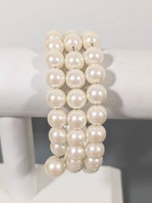 Elegant Faux Pearl Bead Coil Wrap Bracelet 8" Bridal Cream