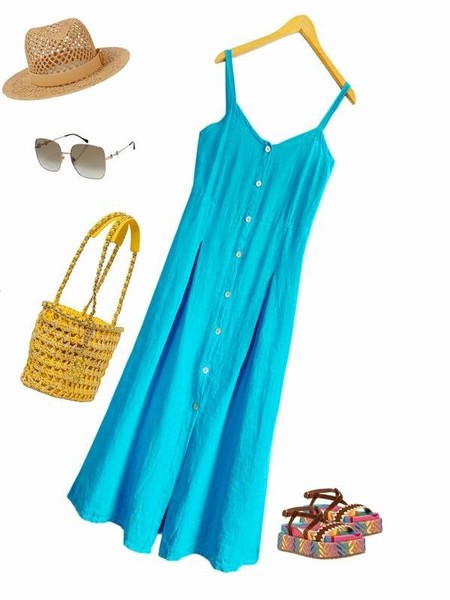 Women Ballin Dress Blue Linen 38 / M / 46 #5X2S