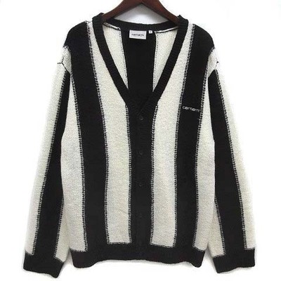 carhartt MANFORD CARDIGAN ブラック M Carhartt Mumford Cardigan Manford Knit Stripe Black White M Men'S