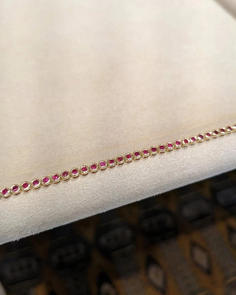 6 Ct Round Cut Lab-Created Red Ruby Bezel Tennis Bracelet 14K Yellow Gold Plated - Image 3 of 4