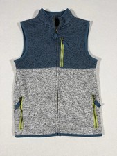 Cat Jack Boys' Full Zip Fleece Vest Size M 8/10 Gray Teal Neon With Pockets