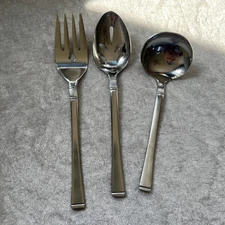 3 Doric Hostess Set Serving Spoons Slotted, Solid Stainless, Ladle