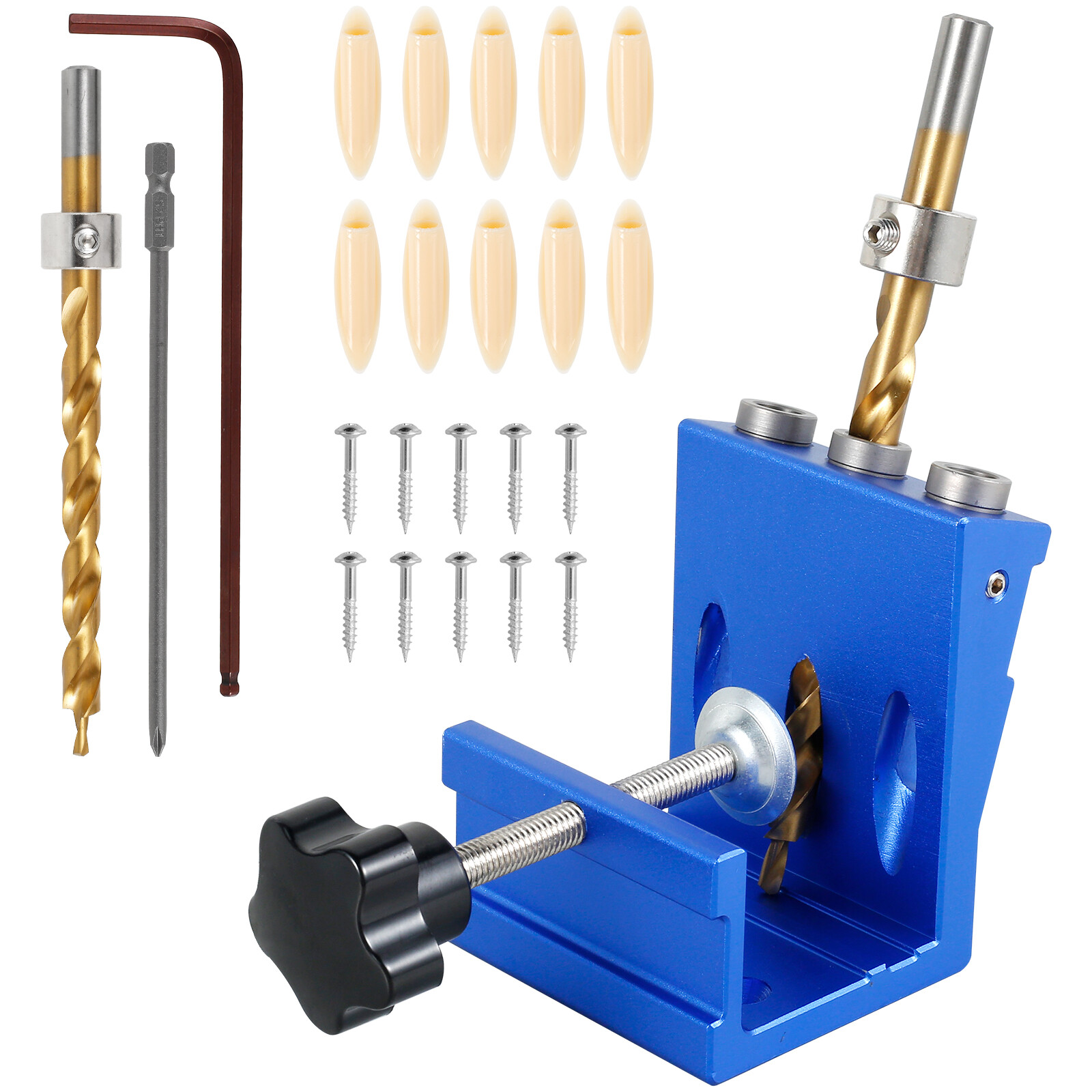 Pocket Hole Jig Kit 3Hole Pocket Screw Jig Drill Guide 15° Angled