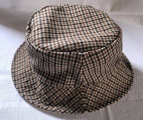 Vintage Scottish Reversible Houndstooth Pure New Wool/Cotton Bucket Hat Size 56 - Picture 10 of 16