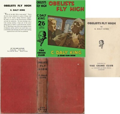 C. Daly King  OBELISTS FLY HIGH   4th w/fdj 1938 Collins detective mystery