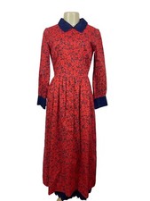 Vintage Therese Red & Navy Floral Long Sleeve Midi Dress
